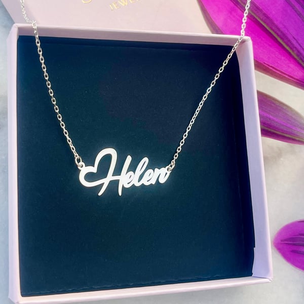 Personalised 925 Sterling Silver Name Necklace With Heart