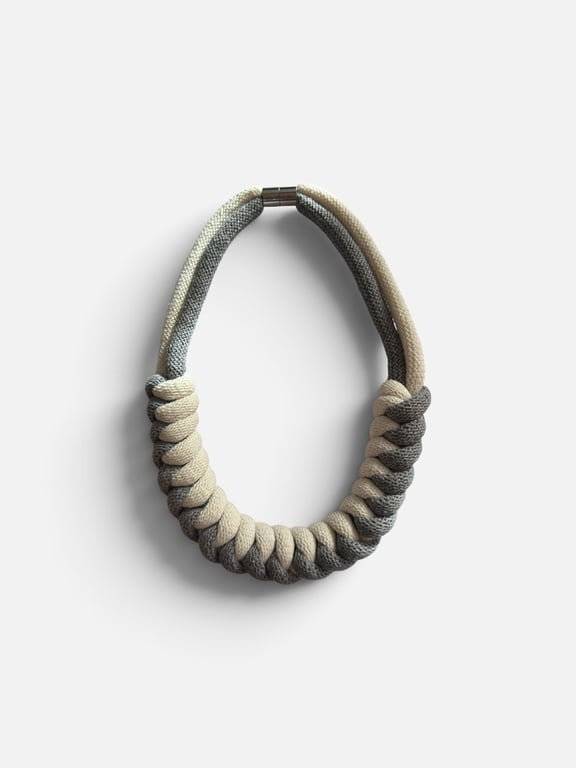 White and Grey Statement Necklace – Handmade Recycled Cotton Cord 