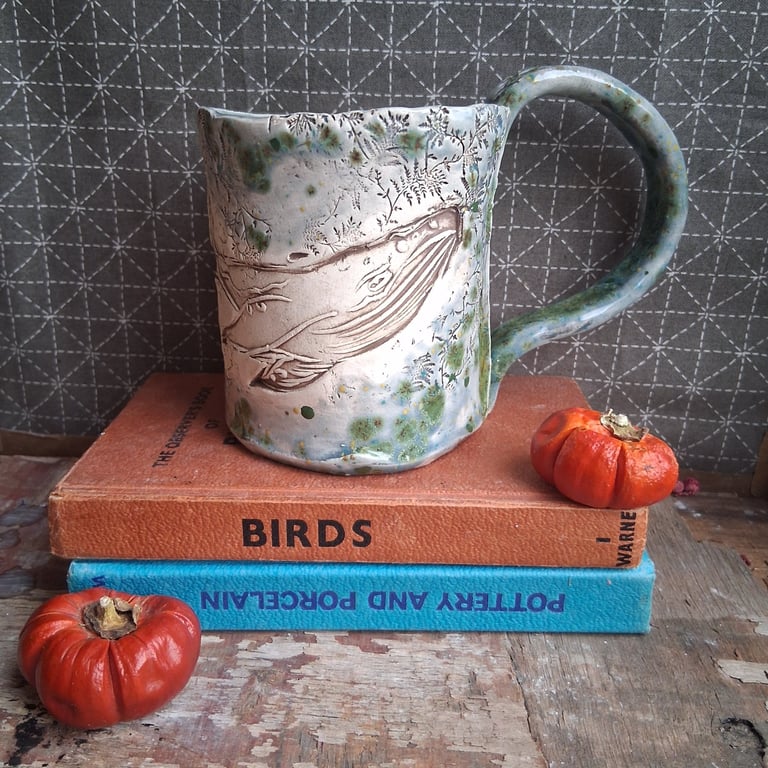 handmade stoneware rustic coffee mug, whale blue meadow glaze ceramic pottery