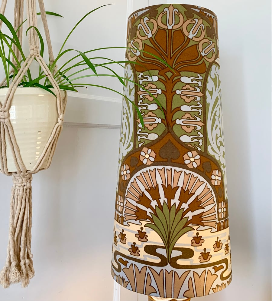 70s Art Nouveau Style Grey Brown WATER GARDEN Heals vintage fabric Lampshade