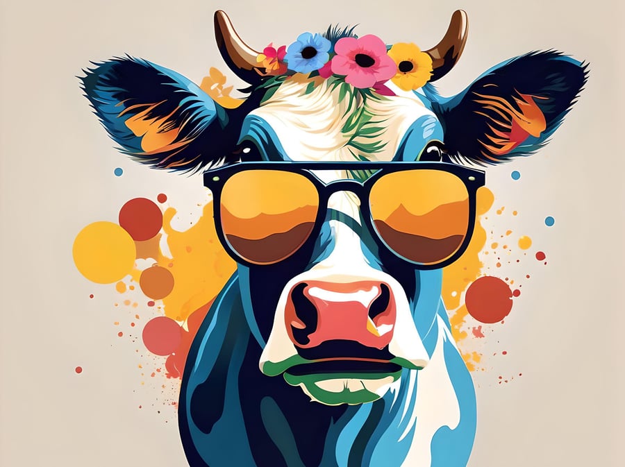 A4 Print Cow in Sunglasses  