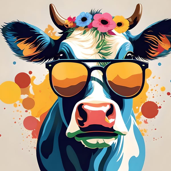 A4 Print Cow in Sunglasses  