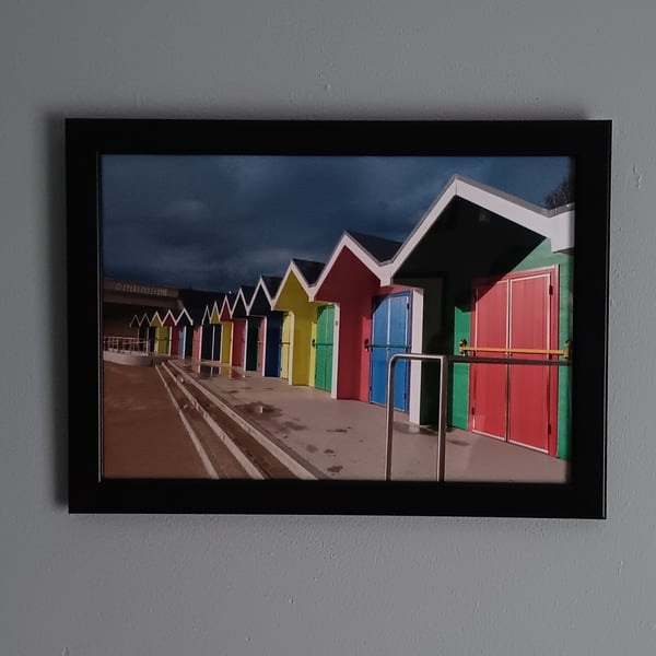 Framed A4 Photo Print of Barry Island Colourful Beach Huts 