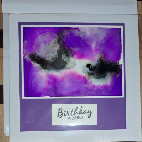 Handmade greetings card made with alcohol inks