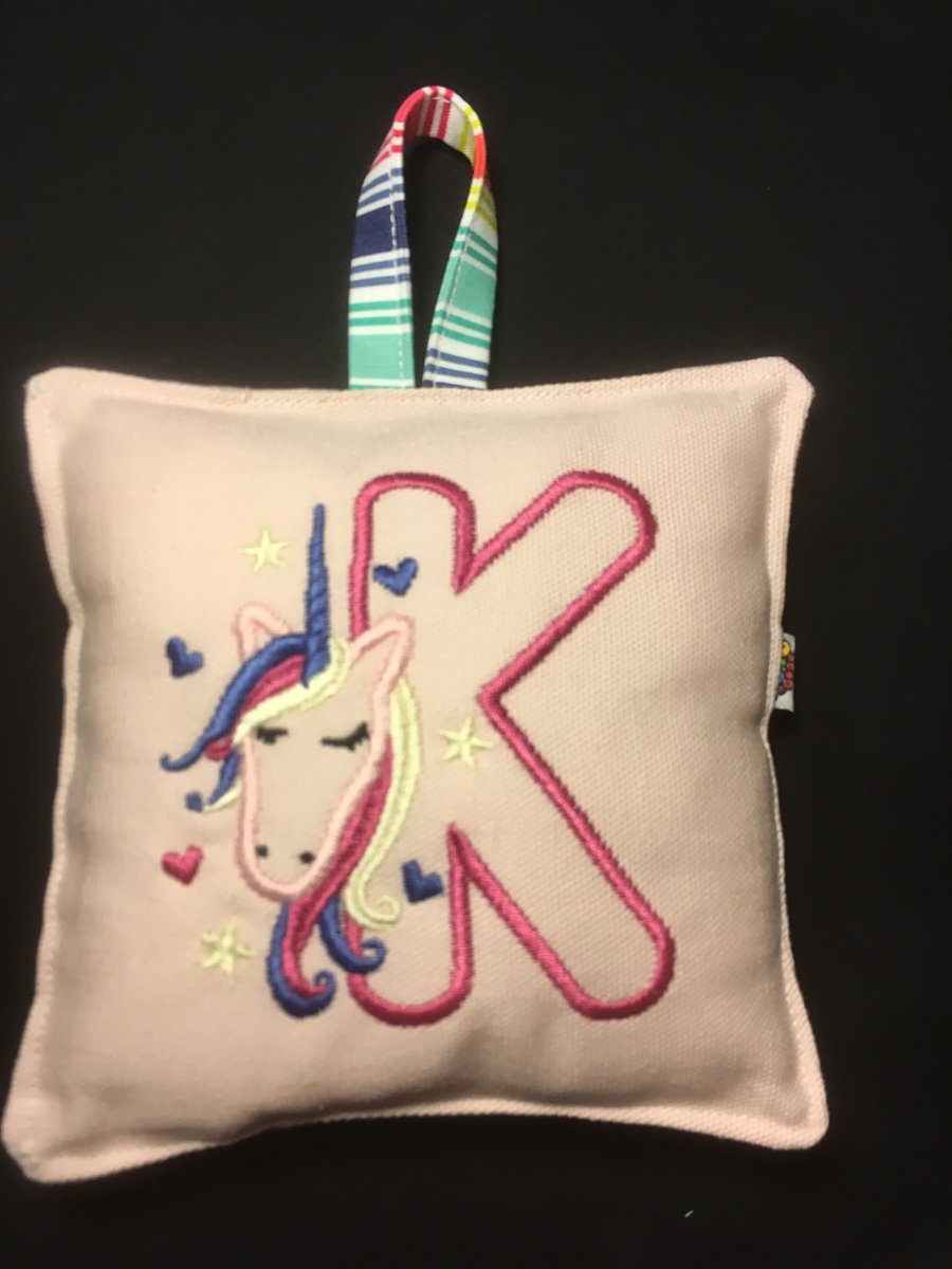 Letter K - Mini Unicorn monogrammed pocket cushion