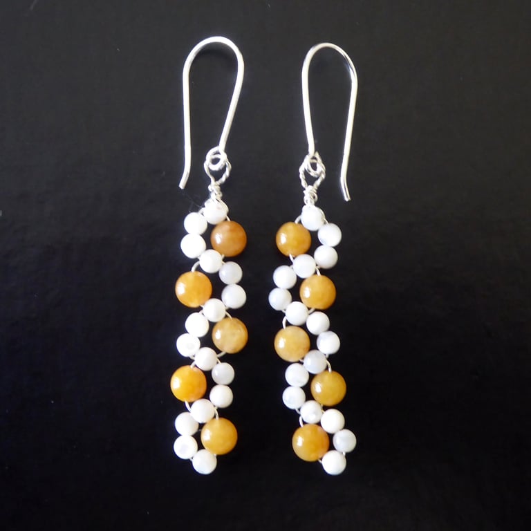 Sterling Silver Earrings with Yellow Calcite & Mother of Pearl 