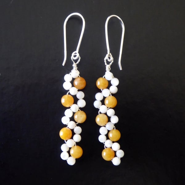 Sterling Silver Earrings with Yellow Calcite & Mother of Pearl 