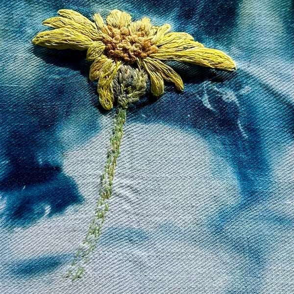 Plants for pollinators 2 - Ragwort 1 - Cyanotype & stitch - Eco Textile Art