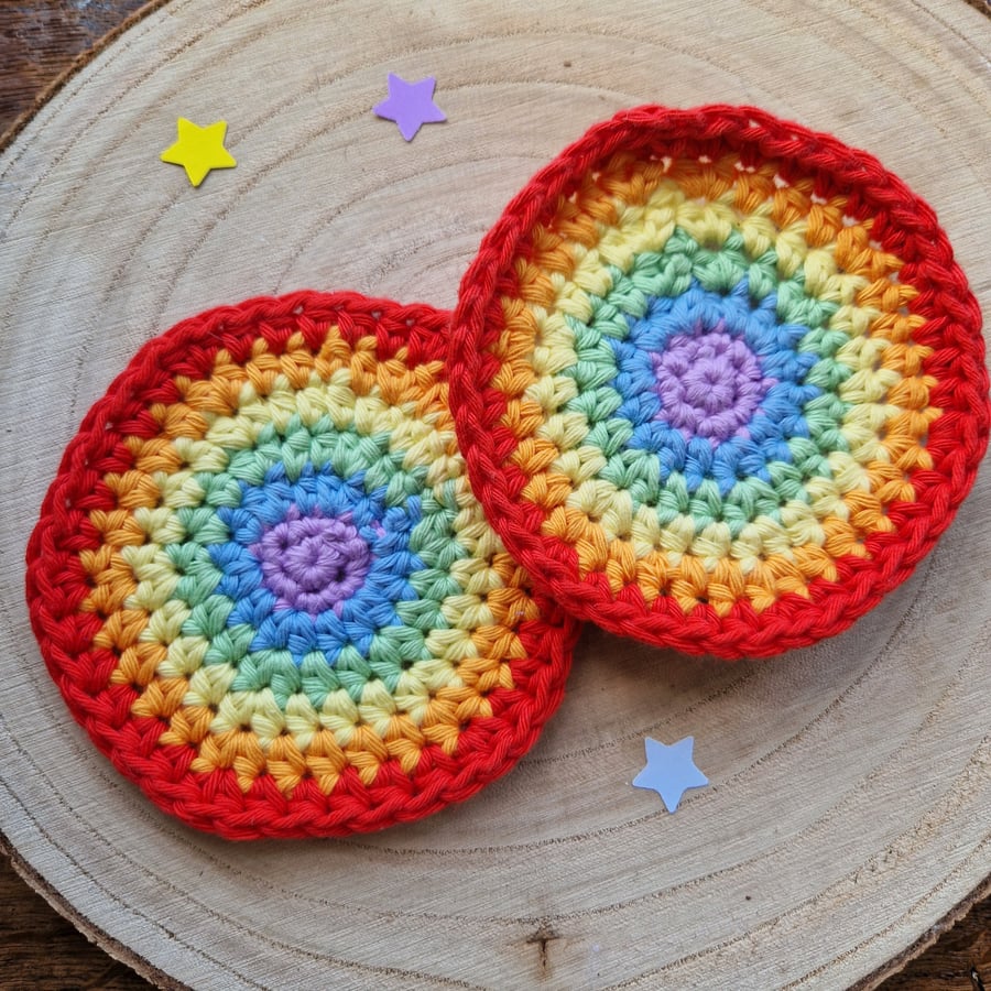 Rainbow coasters, Cotton coasters set of 2, Mug rug, Home Office Decor