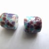 handmade lampwork glass beads, lilac frit barrels