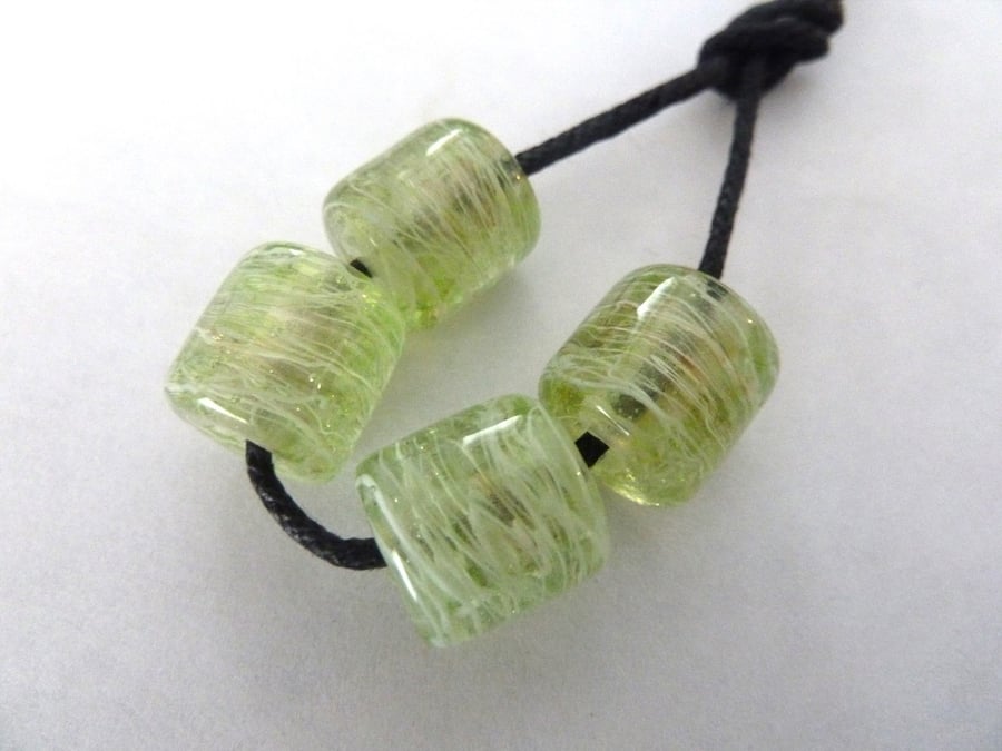 green whispy lampwork beads