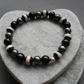 Black Agate Haematite Stretch Bracelet