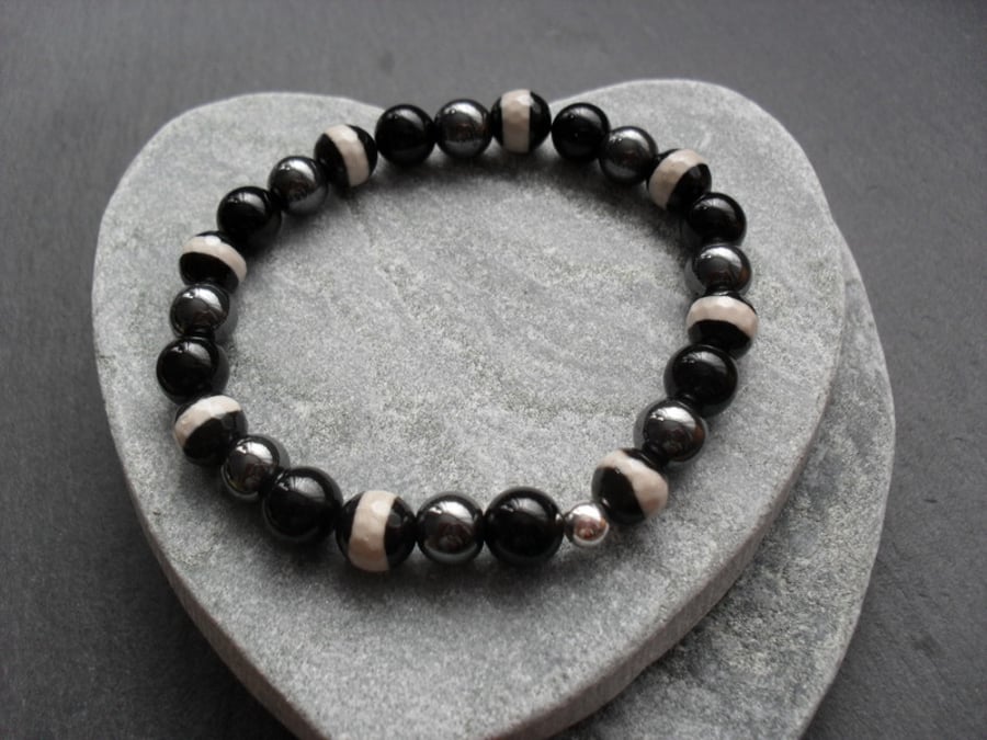 Black Agate Haematite Stretch Bracelet