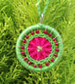 Christmas Decoration, Dorset Button, Green, Red, Gold, Red Beads, Handmade - Image 1