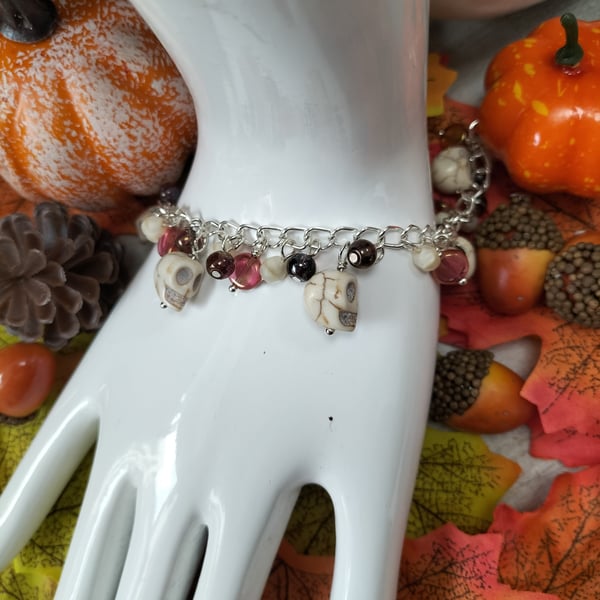 Halloween skull beaded charm bracelet