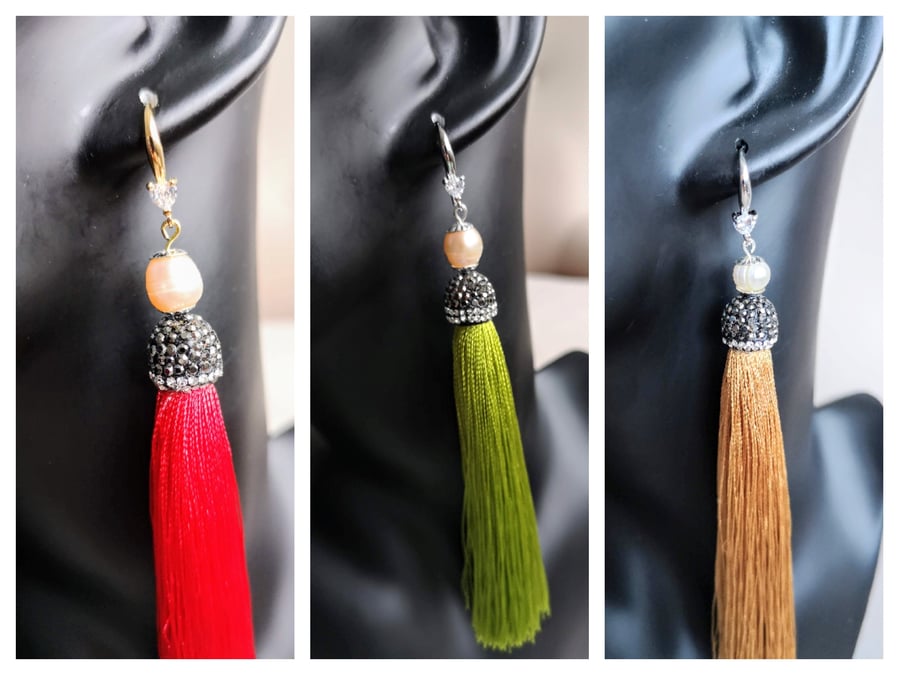 Tassel Freshwater Pearl Earrings Gold  Silver Plated Dress Party Jewellery 
