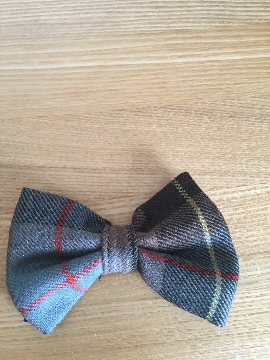 Grey Brown and red Tartan  dog or cat bowtie