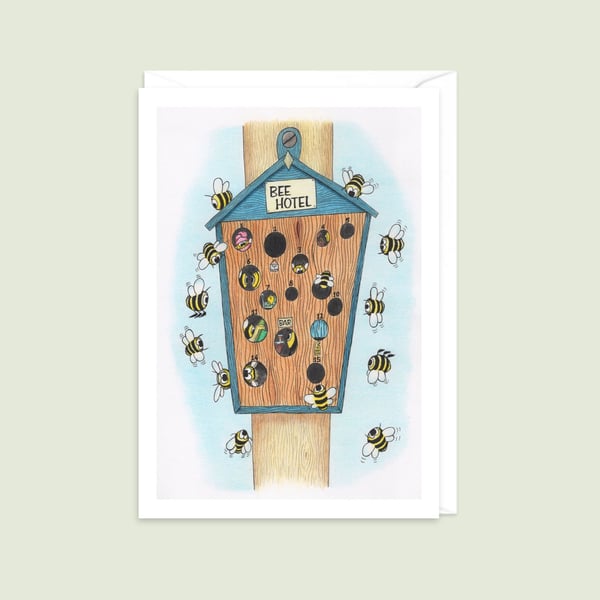 Bee Hotel Greeting Card: Hand Drawn Busy Bee Illustration (215)