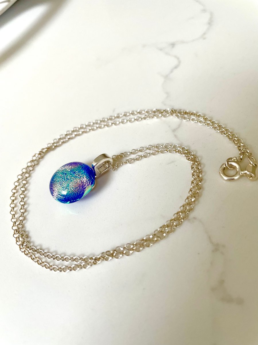 Sterling silver and Fused dichroic glass pendant  necklace 