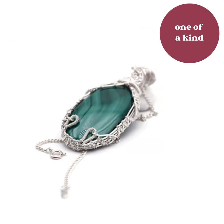 Malachite pendant, wire wrapped pendant, gift for them