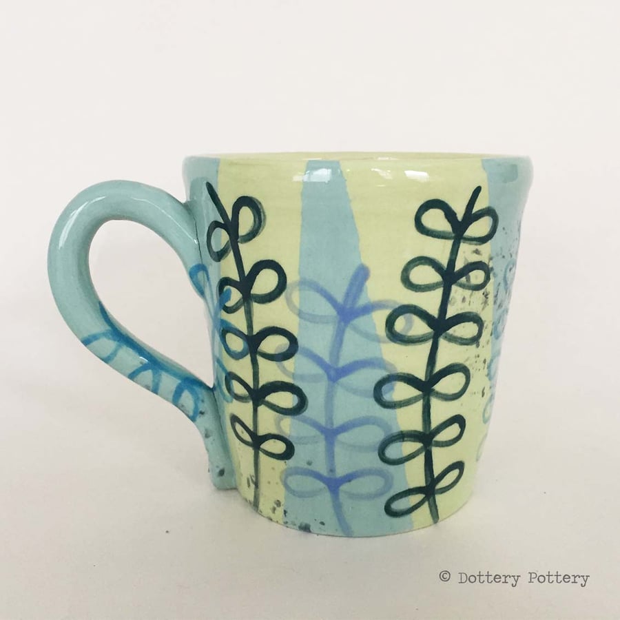 30% OFF Pottery Tea Mug bright leaf pattern hand thrown ceramic mug handmade mug