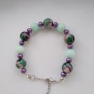 Purple, Pale Green and Jade coloured Bracelet. 