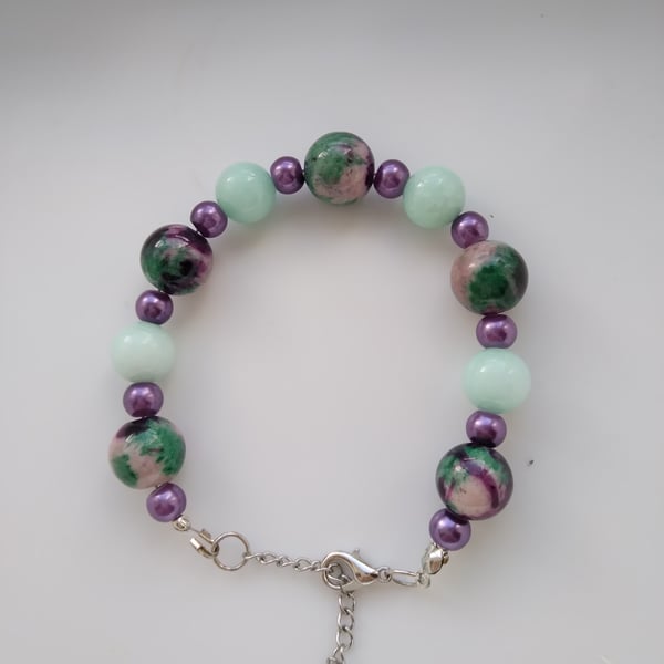Purple, Pale Green and Jade coloured Bracelet. 