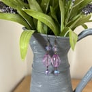 Long Purple Beaded Drop Earrings 