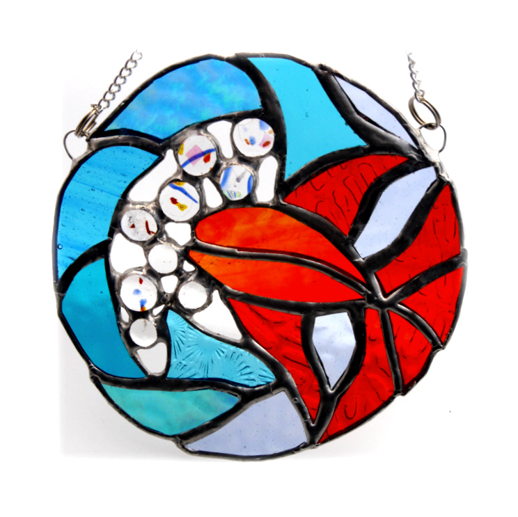 Goldfish Suncatcher Stained Glass Fish in a  Bowl Handmade 006