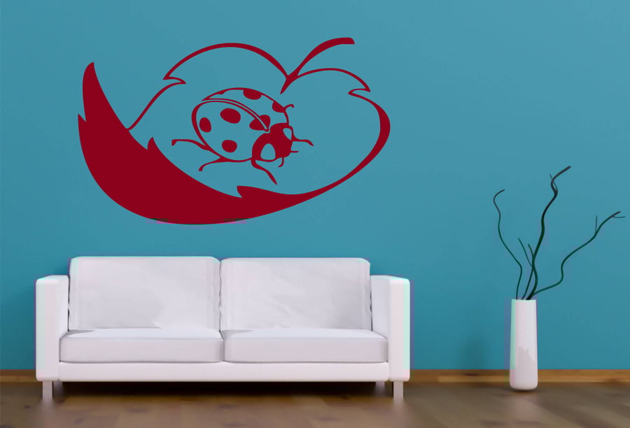 Ladybird on Leaf Décor Any Room Children Bedroom Vinyl Wall Sticker Decal