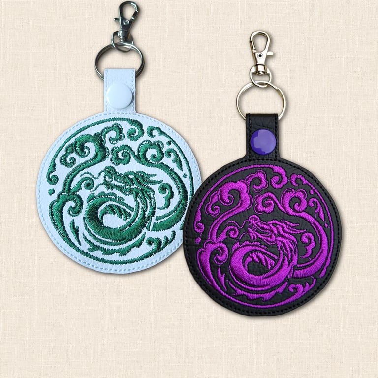 Dragon Keyring - Embroidered Faux Leather Fantasy Bag Charm