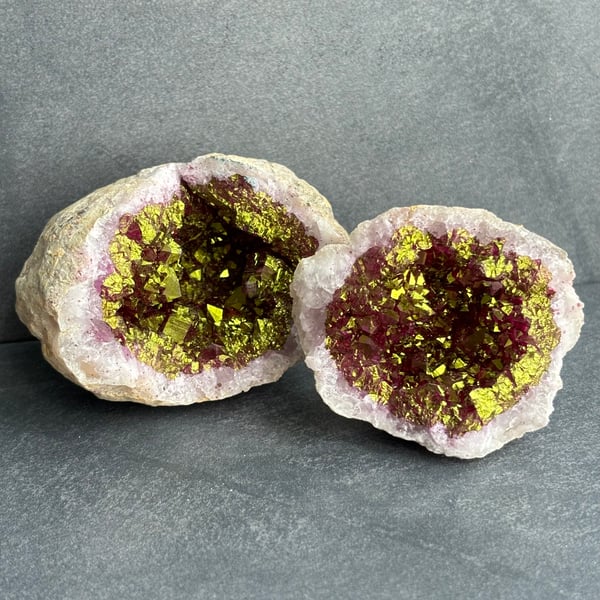 Complete Pink and Gold Calcite Natural Dyed Geode