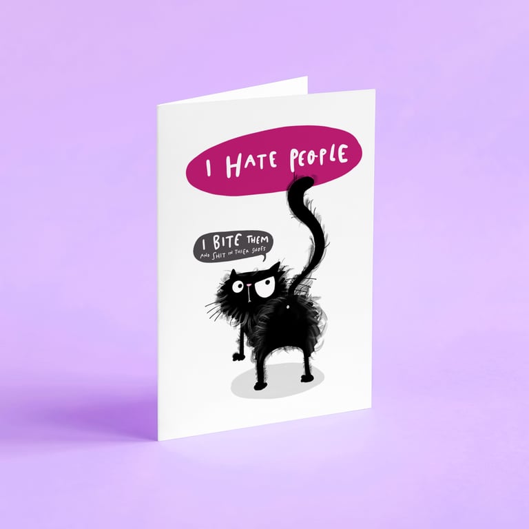 I hate people black cat card 