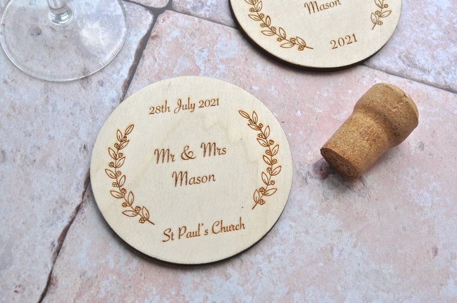 Personalised Wooden Wedding Coaster