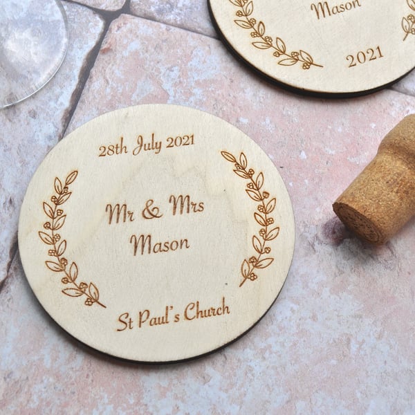 Personalised Wooden Wedding Coaster