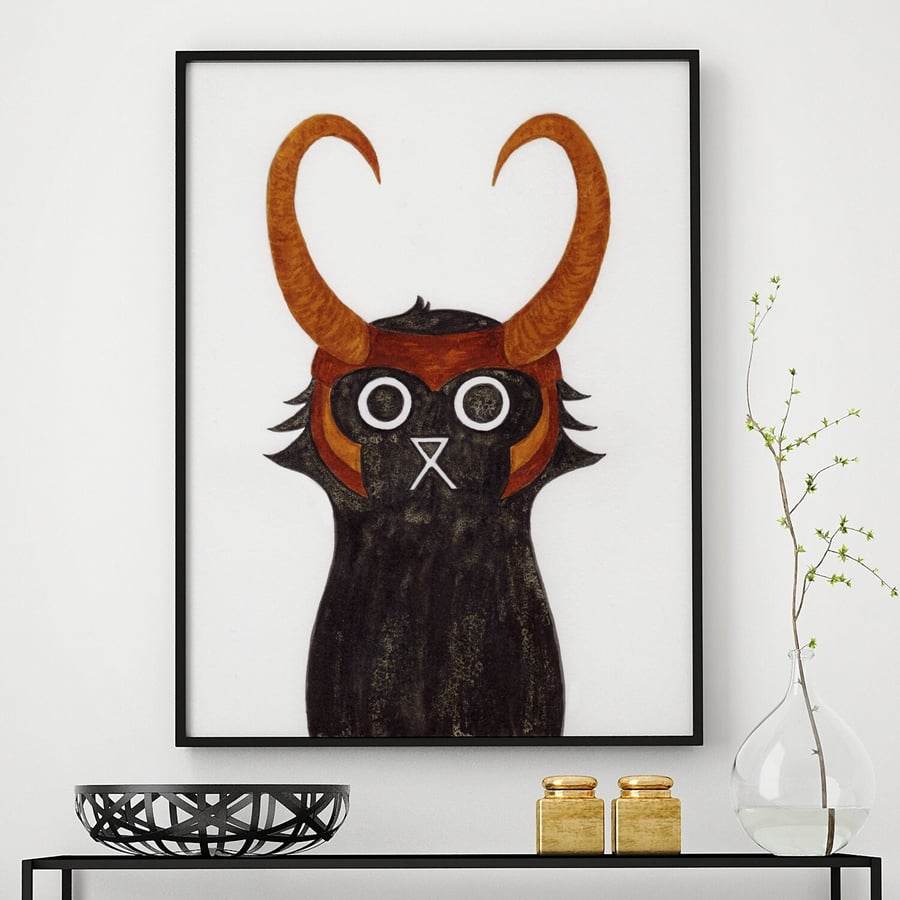 Loki Cat Wall Art Print, Superhero Print, Superhero Cat, Cat Wall Art