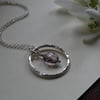 Silver hoop pendant - amethyst gemstone - recycled silver - February birthstone