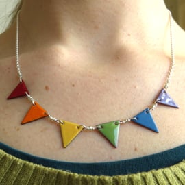 Rainbow Bunting Necklace, Enamelled Copper and Sterling Silver