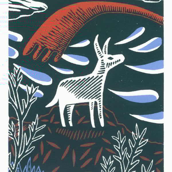 The Donkey Trip No.3 A5 three-colour linocut screen-print
