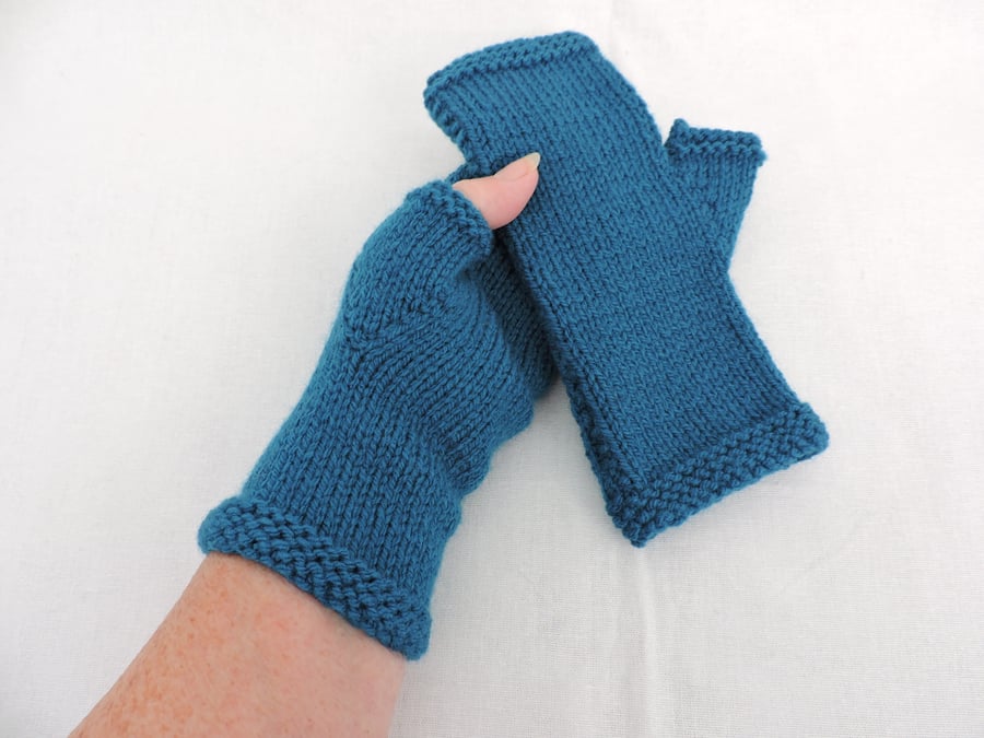 Sale Knitted Fingerless Mitts for Adults Teal
