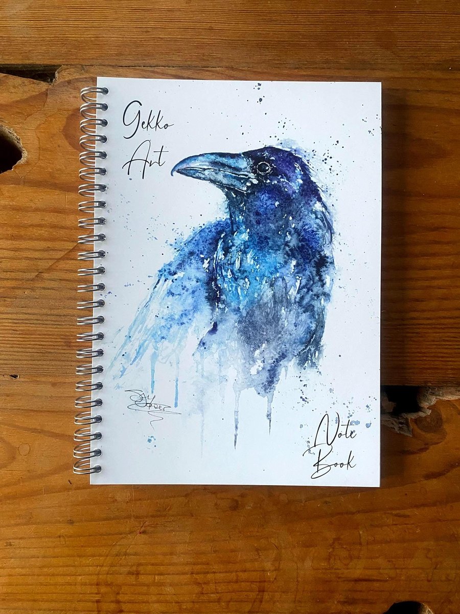 Raven Notebook, Crow Notepad, A5 Size, Spiral bound, Wildlife Art Notebook