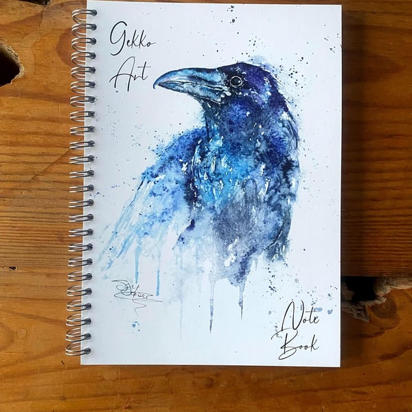 Raven Notebook, Crow Notepad, A5 Size, Spiral bound, Wildlife Art Notebook