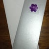 SLIMLINE SILVER CARD, WITH LILAC FLOWER - 7cm x 18.5cm BLANK TO PERSONALISE