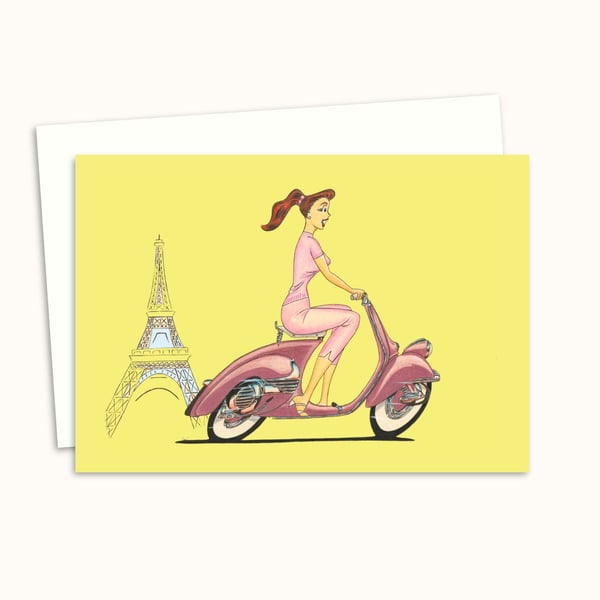 Scooter Life Greeting Card: Hand Drawn Retro Illustration - Blank Inside (309)