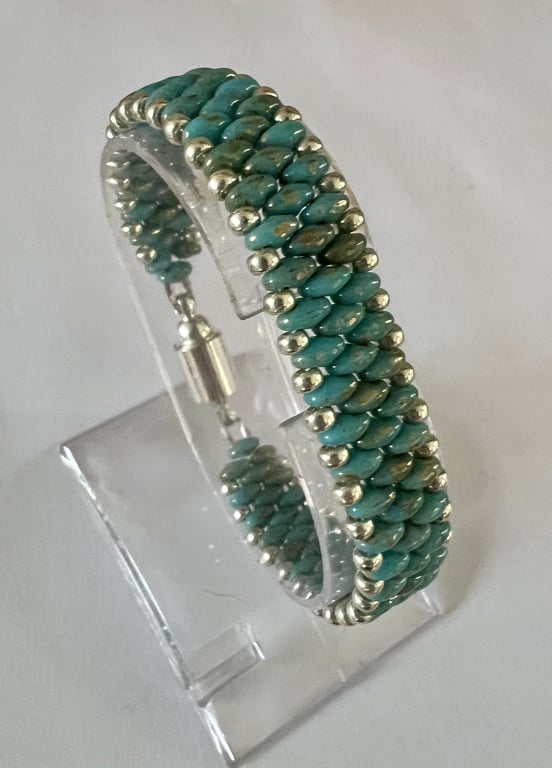 Slim SuperDuo Bracelet - Turquoise Picasso & Silver