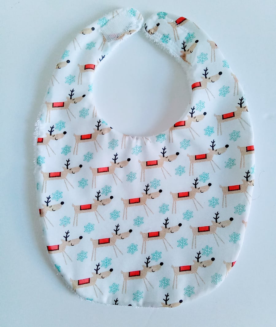  Christmas bib, white, reindeer xmas bib, babies first Christmas, Bib, 