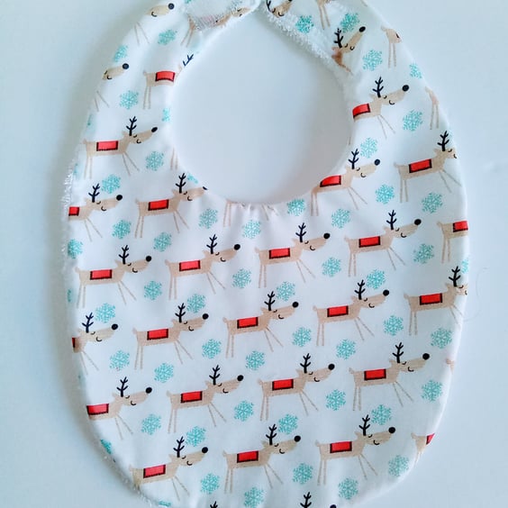  Christmas bib, white, reindeer xmas bib, babies first Christmas, Bib, 