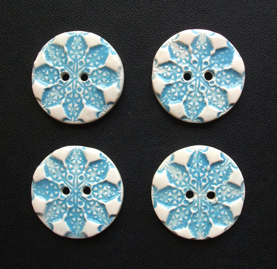 Set of four large ceramic snowflake buttons Christmas