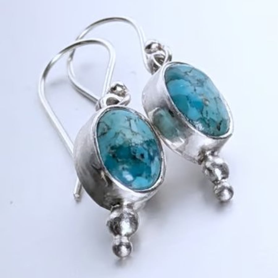 Colourful Turquoise and Sterling Silver Dangle Earring