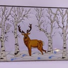 Handmade glass painted window hanging, Highland Stag